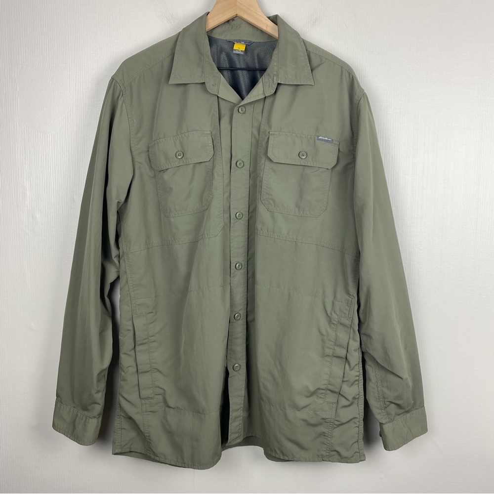 Eddie Bauer Travex Mens TL‎ Large Tall Green Performance Button Up Shirt